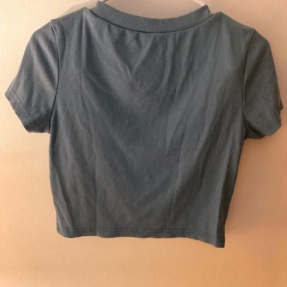 Blue Ribbed Crop Top - Picture 2 of 2